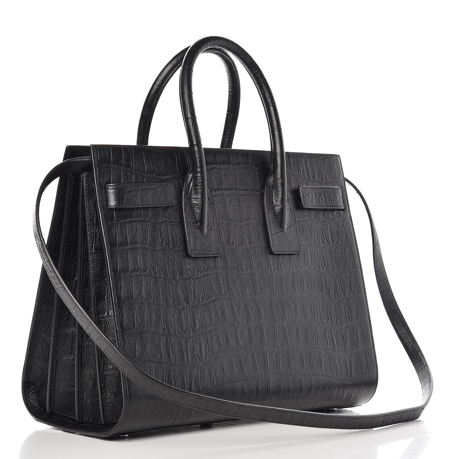 Saint Laurent Calfskin Crocodile Embossed Small Sac de Jour Black 3 of 11