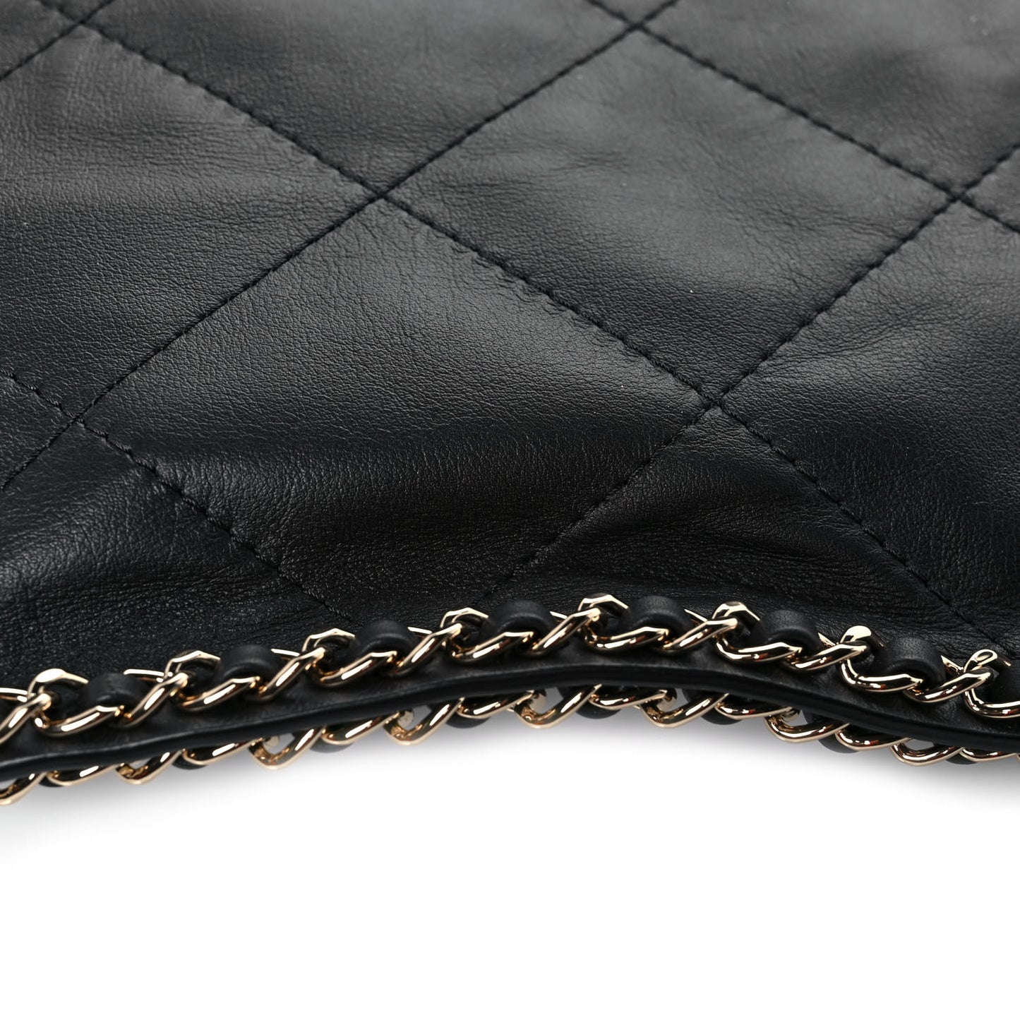 Calfskin Quilted Chain Flat Tote Black