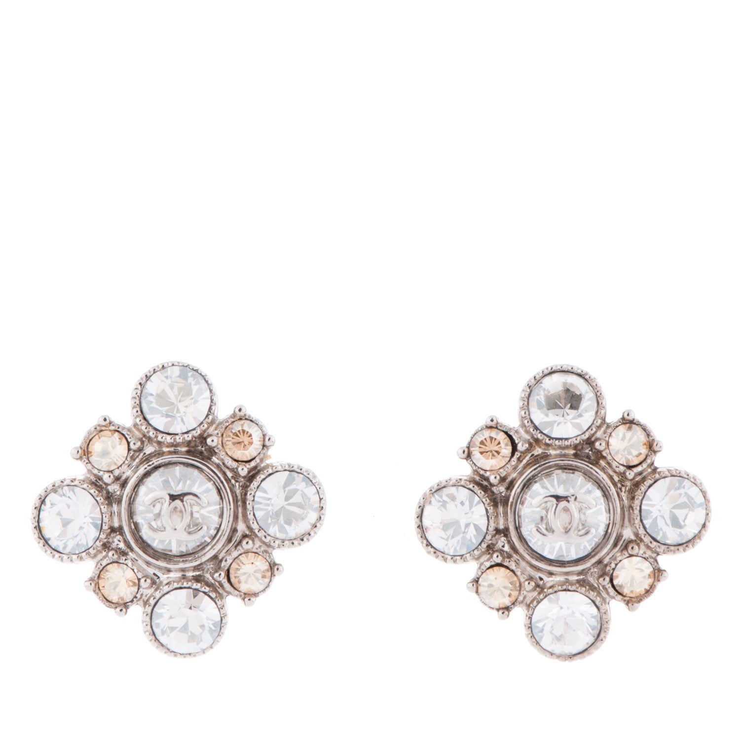 Chanel Crystal CC Earrings Silver 1 of 4