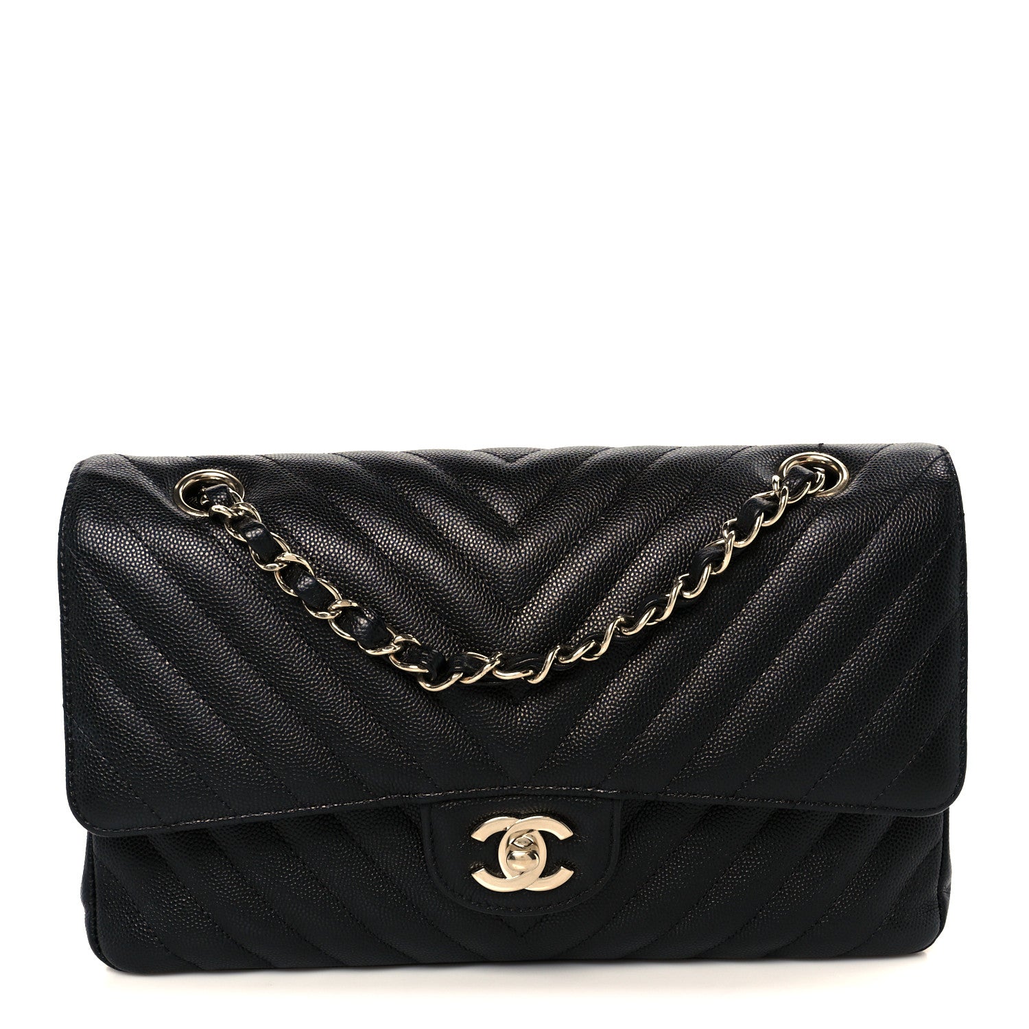 Chanel Caviar Chevron Quilted Medium Double Flap Black 1 of 11