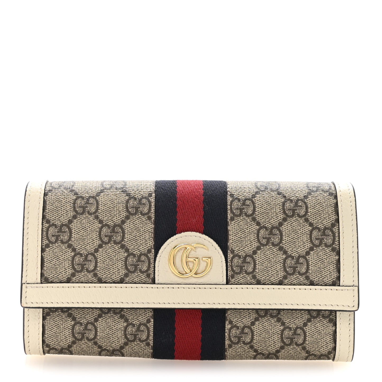 GG Supreme Monogram Textured Calfskin Web Ophidia Continental Wallet Beige White