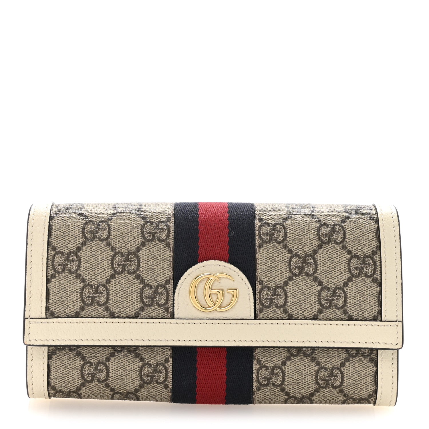 Gucci GG Supreme Monogram Textured Calfskin Web Ophidia Continental Wallet Beige White 1 of 8