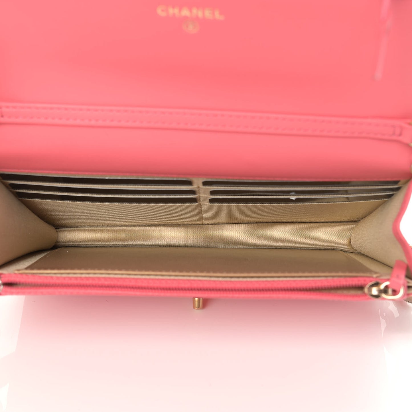 Lambskin Quilted CC Pearl Crush Wallet on Chain WOC Pink