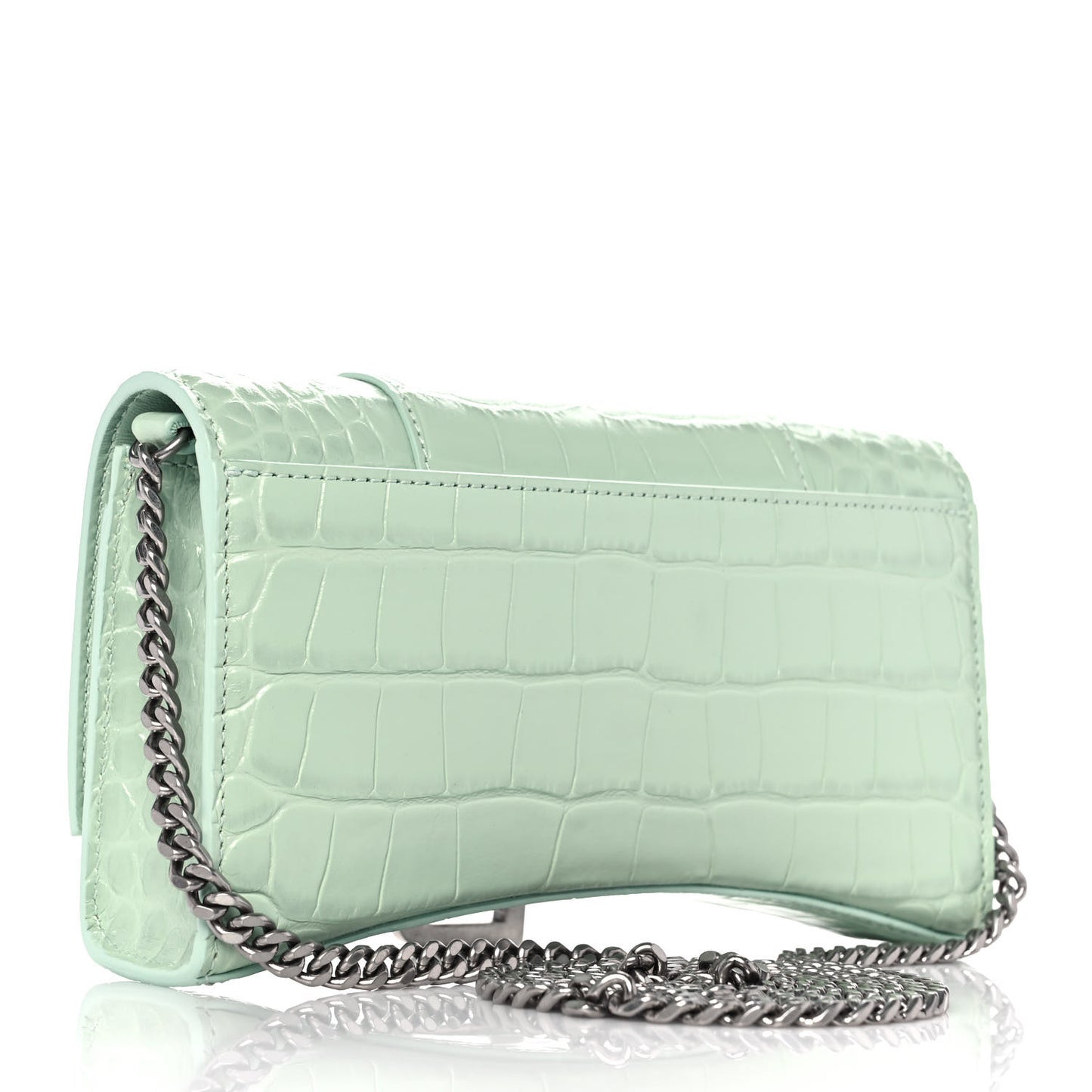 Shiny Calfskin Crocodile Embossed Hourglass Chain Bag Light Green