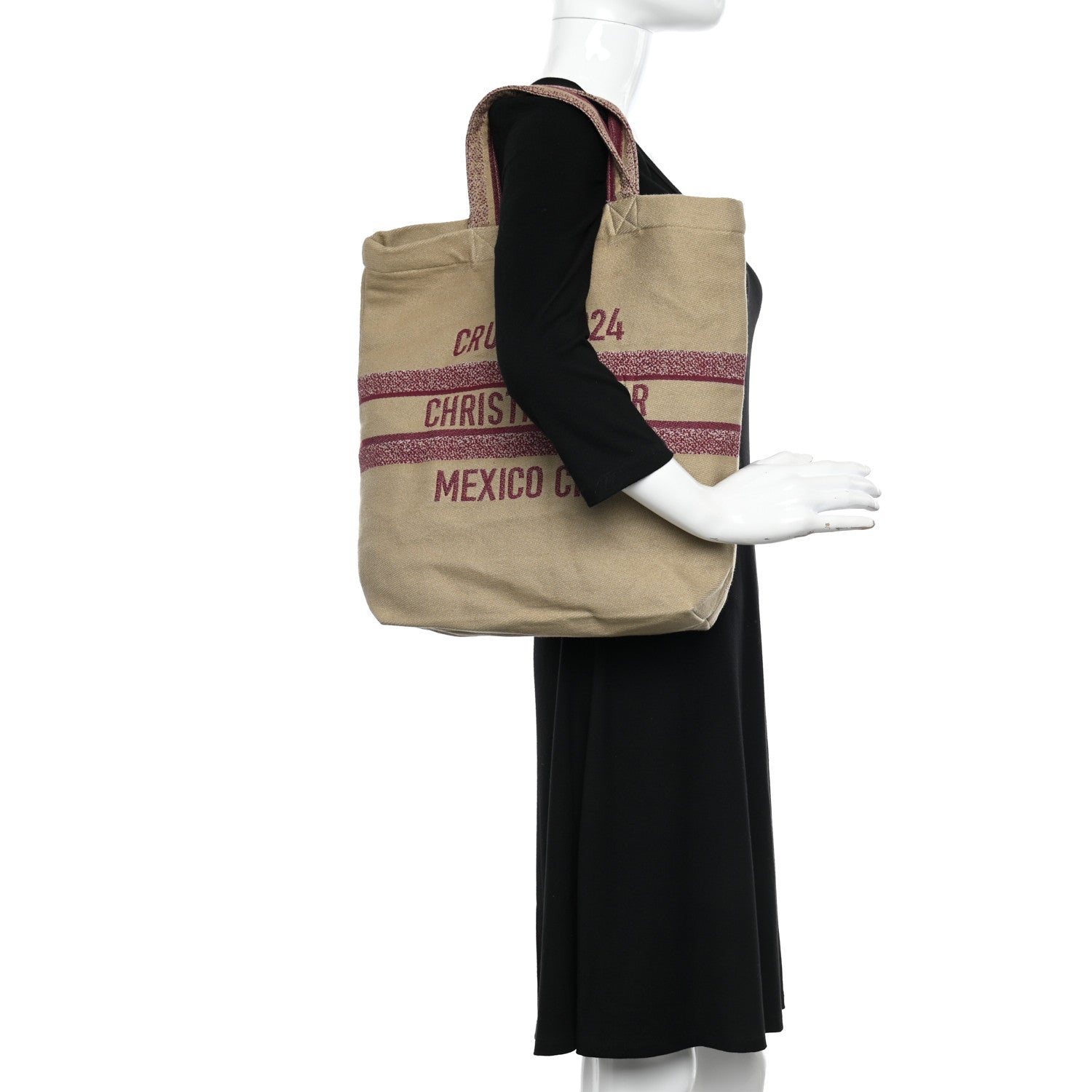 Christian Dior Canvas Print Cruise 2024 Mexico City Tote Ivory Burgundy 2 of 10