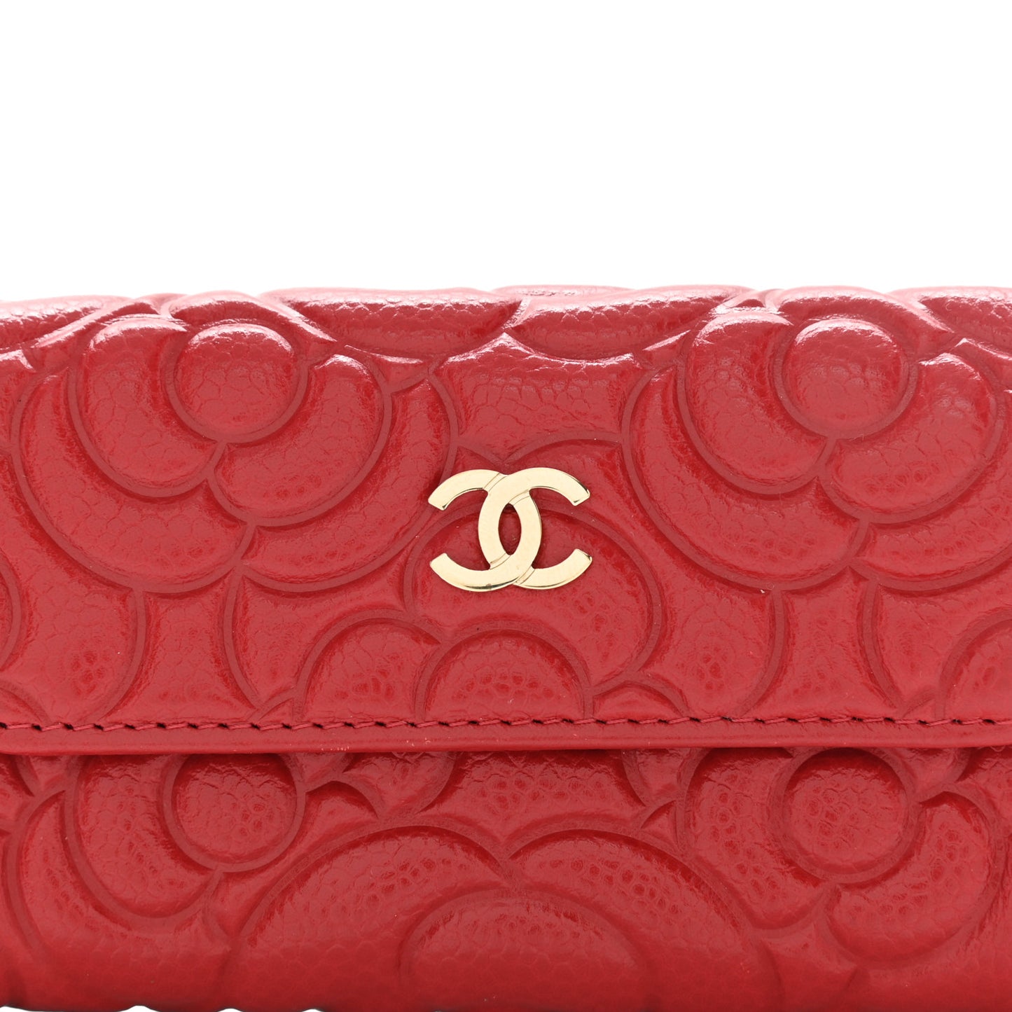 Caviar Camellia Embossed Card Holder Wallet Red