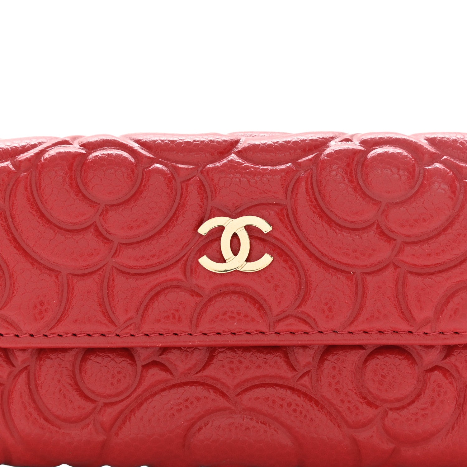 Chanel Caviar Camellia Embossed Card Holder Wallet Red 8 of 10