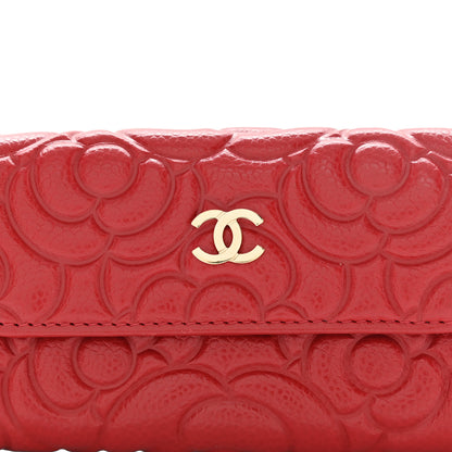 Chanel Caviar Camellia Embossed Card Holder Wallet Red 8 of 10