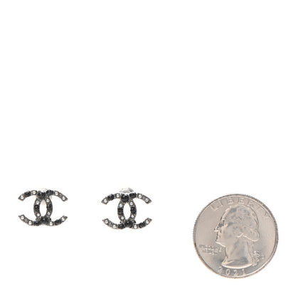 Chanel Resin Pearl Crystal CC Earrings Silver Black 2 of 4