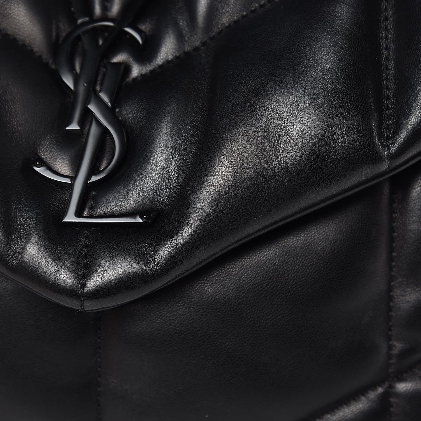 Lambskin Quilted Medium Loulou Puffer Monogram Chain Satchel Black