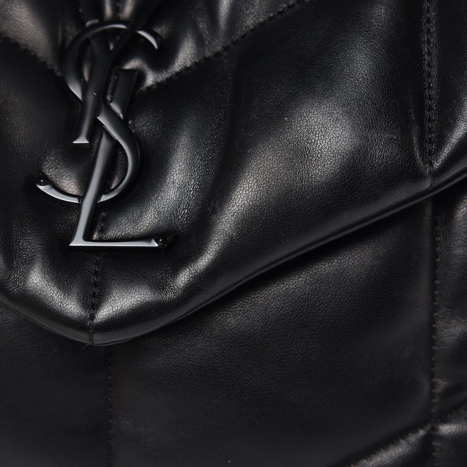 Saint Laurent Lambskin Quilted Medium Loulou Puffer Monogram Chain Satchel Black 15 of 17