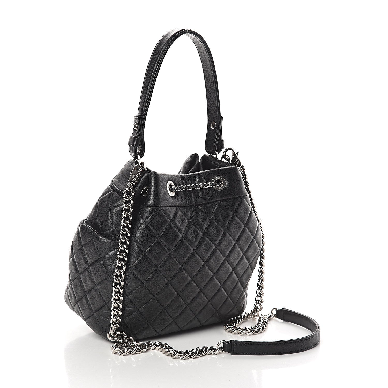 Chanel Lambskin Quilted Mini CC Chain Bucket Bag Black 2 of 8