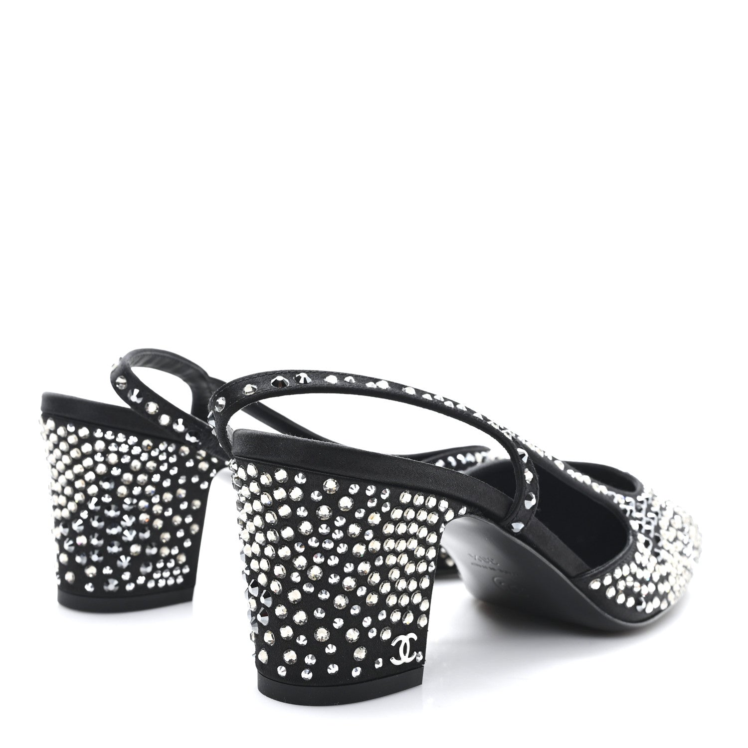 Chanel Strass Cap Toe CC Slingback Pumps 38.5 Black 5 of 10