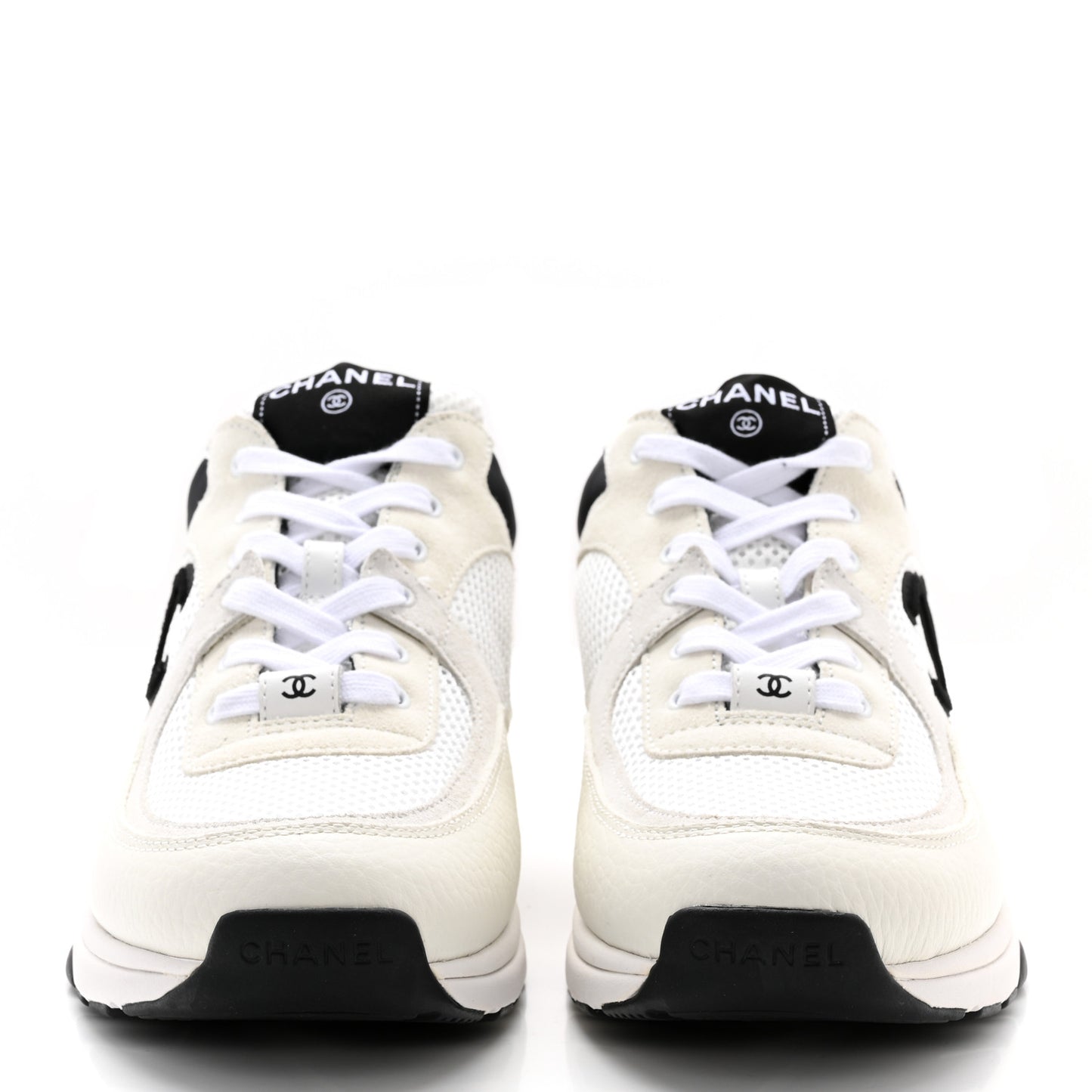 Mesh Suede Calfskin Grained Calfskin Womens CC Sneakers 41 White Black