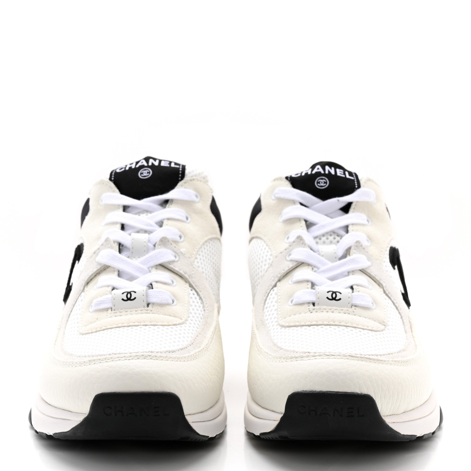 Chanel Mesh Suede Calfskin Grained Calfskin Womens CC Sneakers 41 White Black 2 of 8
