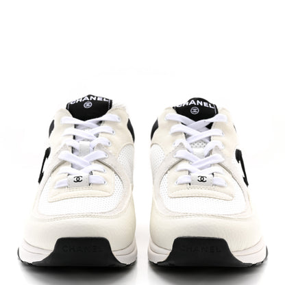 Chanel Mesh Suede Calfskin Grained Calfskin Womens CC Sneakers 41 White Black 2 of 8