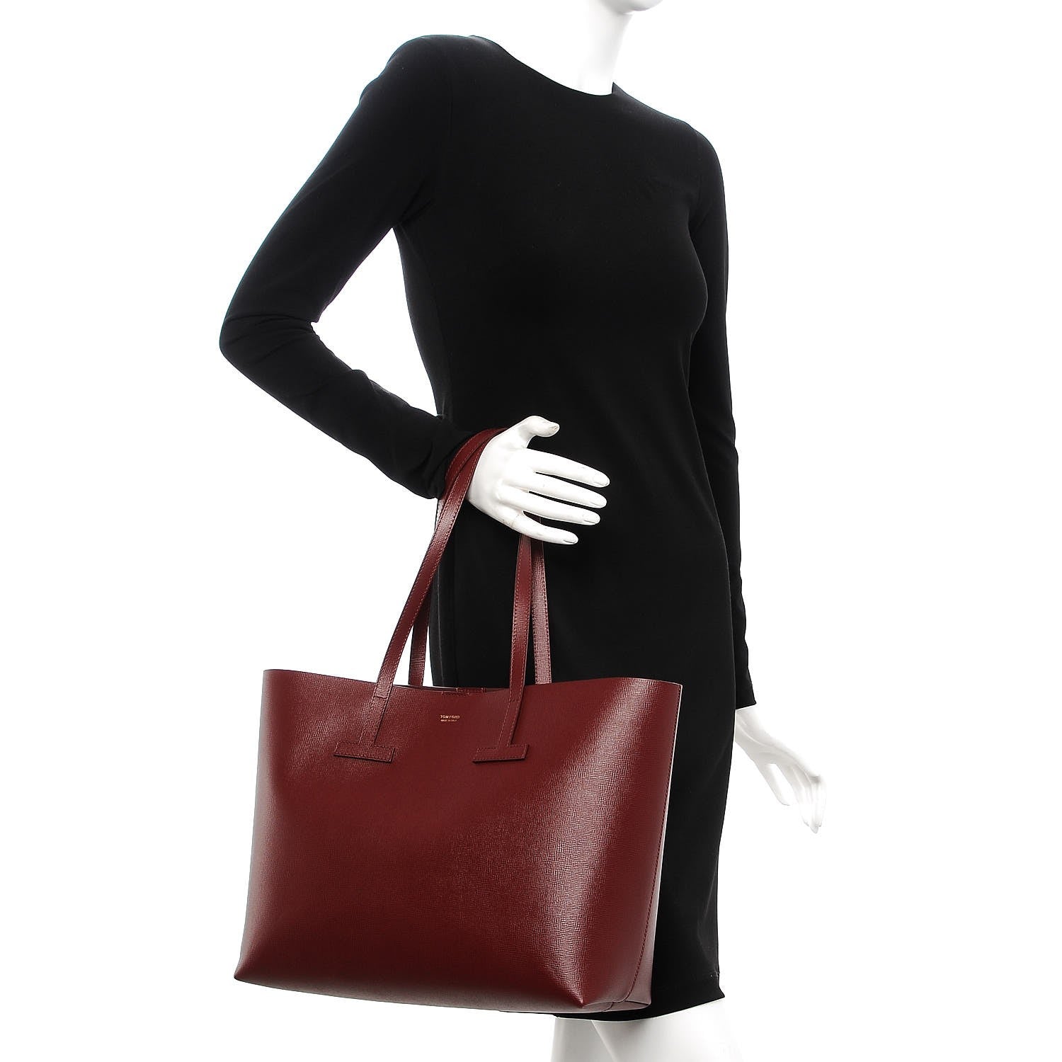 Tom Ford Grained Calfskin Small T Tote Cabernet 2 of 7