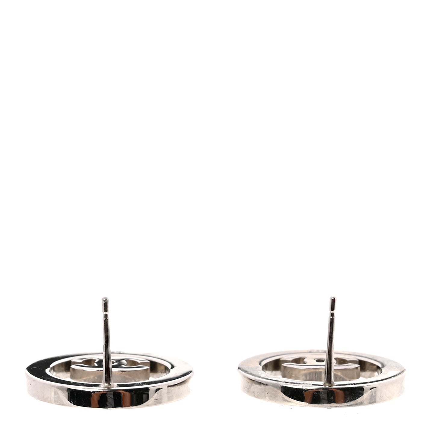 Crystal CC Round Earrings Silver