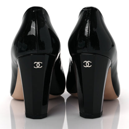 Chanel Patent Camellia CC Cap Toe Pumps 37 Black 5 of 9