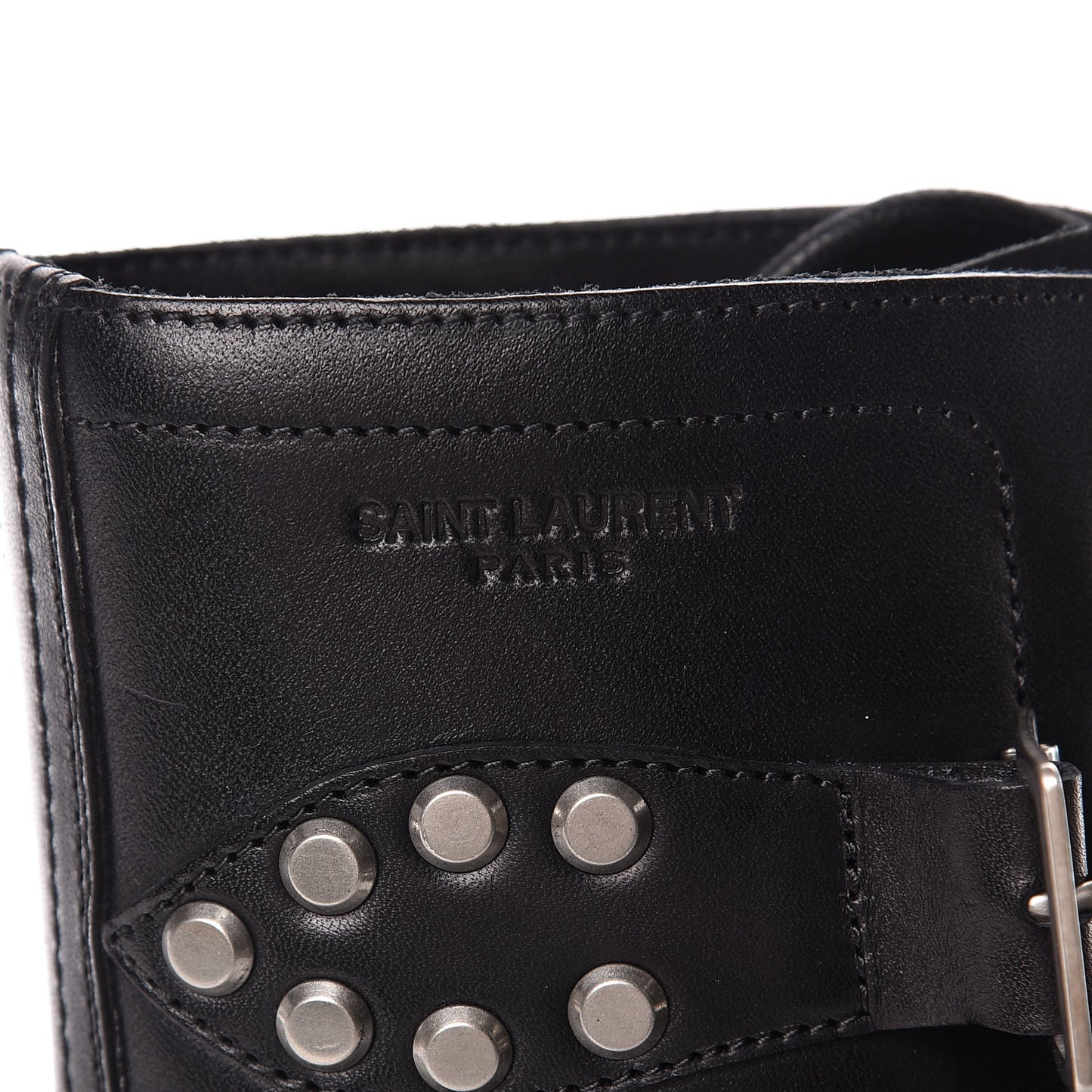 Smooth Calfskin Studded Strap Rangers Boots 37 Black