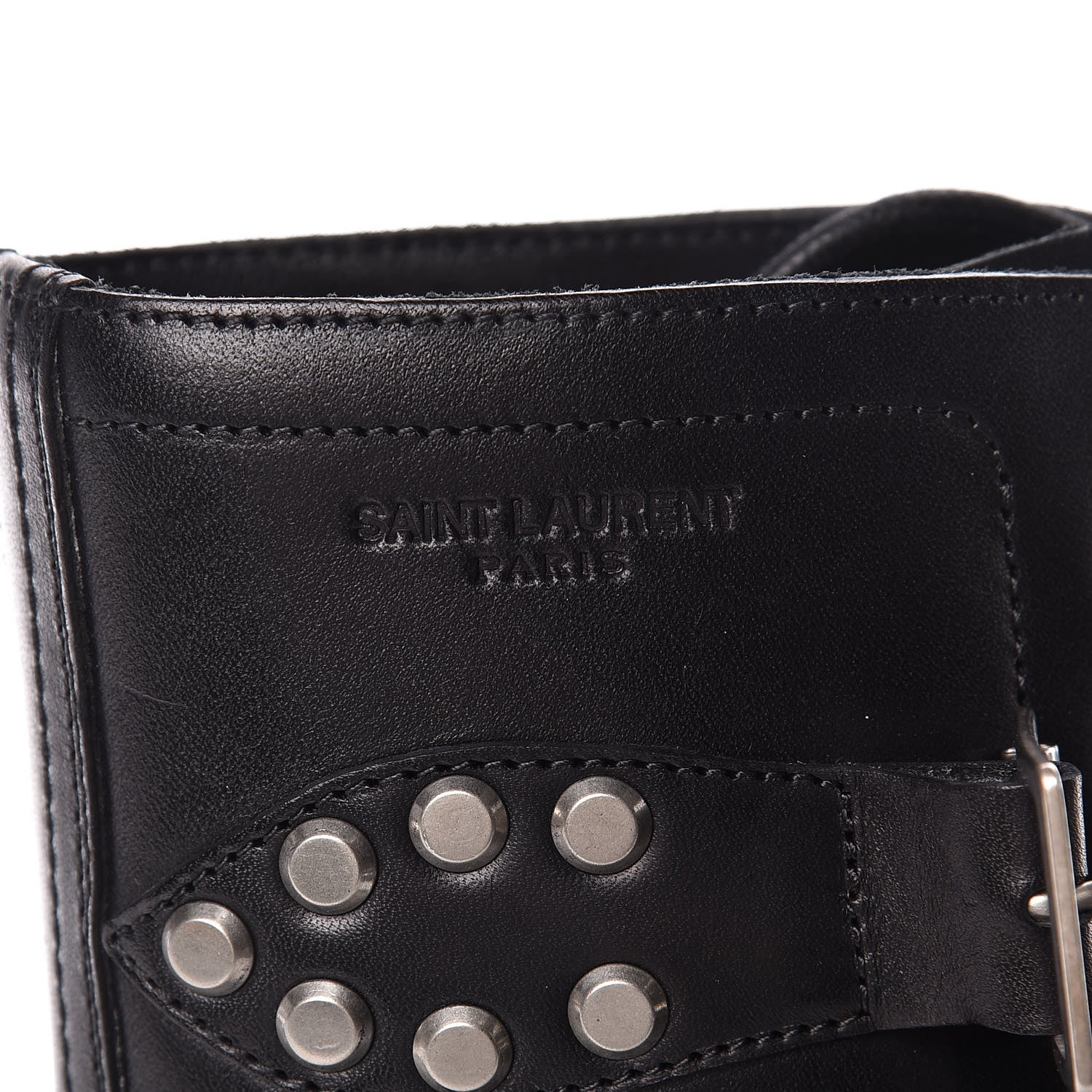 Saint Laurent Smooth Calfskin Studded Strap Rangers Boots 37 Black 7 of 11