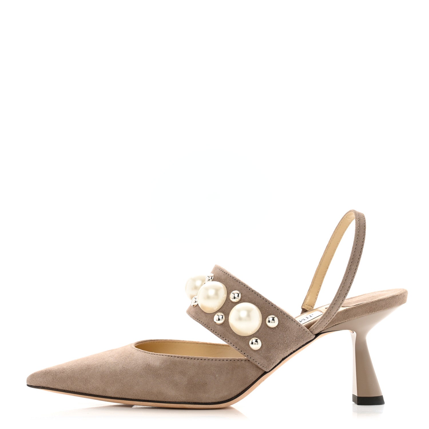 Jimmy Choo Suede Pearl Embellished Breslin Slingback Pumps 35.5 Grey 1 of 8