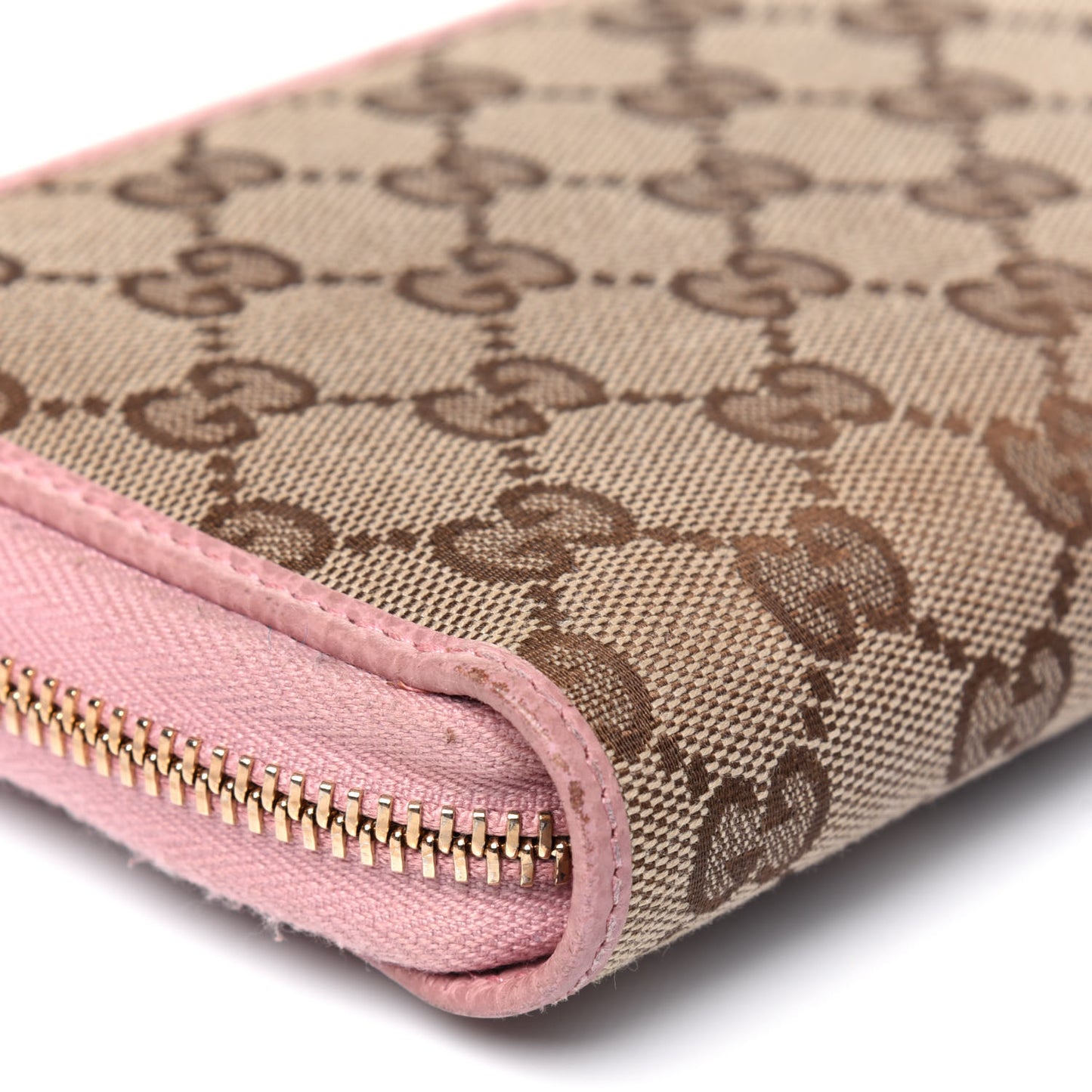Monogram Dollar Calfskin Zip Around Compact Wallet Beige Ebony Soft Pink