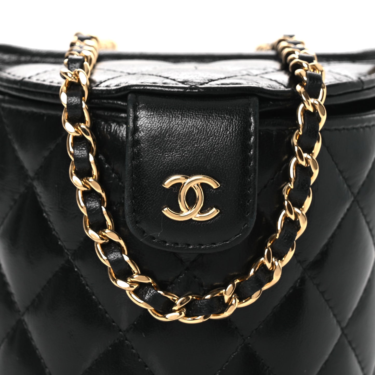 Lambskin Quilted Chain Top Handle Vanity With Chain  Black