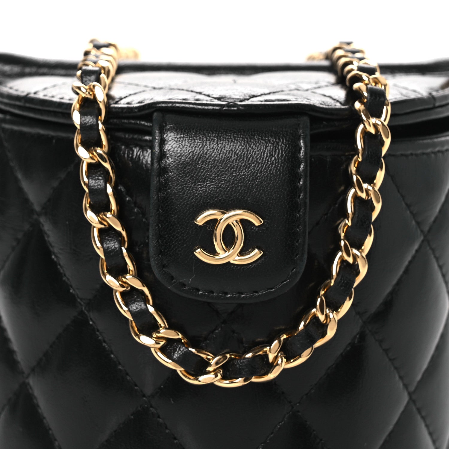 Chanel Lambskin Quilted Chain Top Handle Vanity With Chain  Black 8 of 10