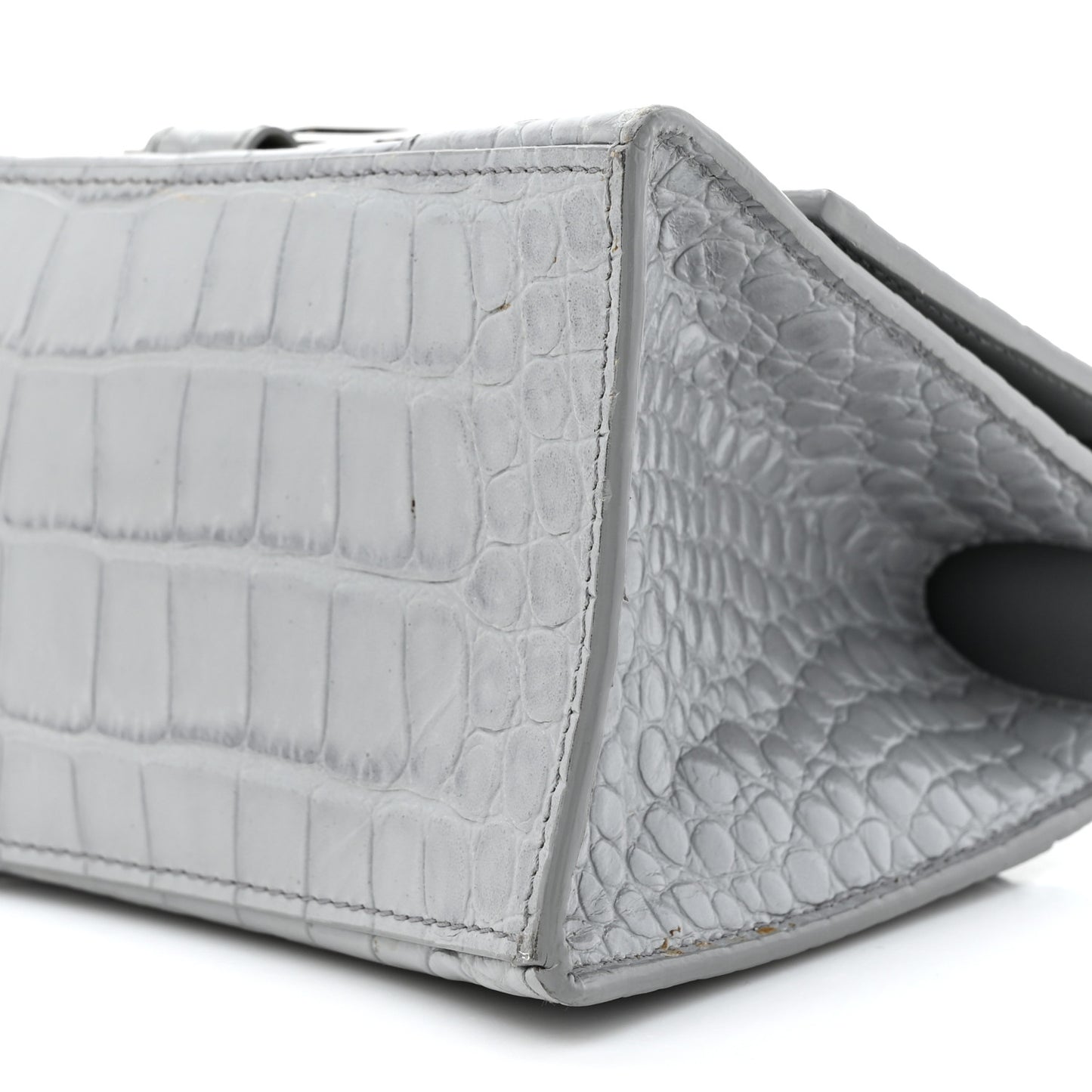 Shiny Calfskin Crocodile Embossed Small Hourglass Top Handle Bag Balenciaga Grey