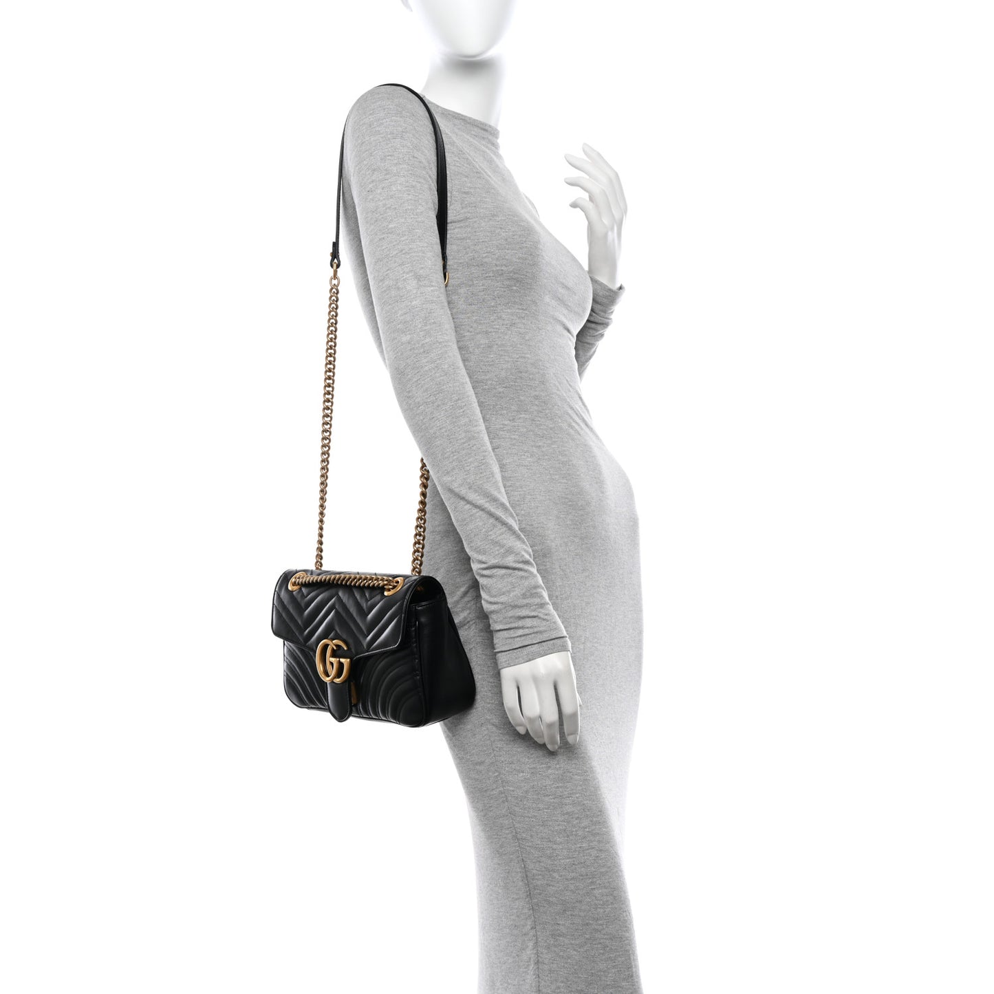 Calfskin Matelasse Small GG Marmont Shoulder Bag Black