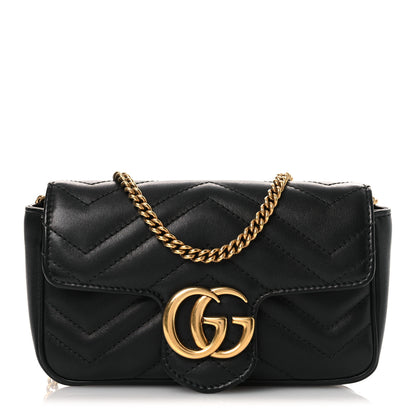 Gucci Calfskin Matelasse Super Mini GG Marmont Shoulder Bag Black 1 of 11