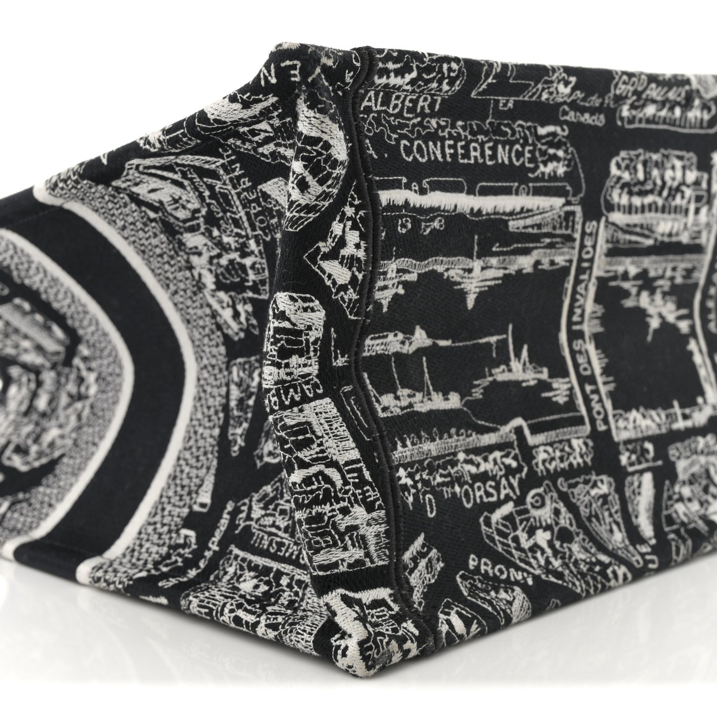 Canvas Embroidered Medium Plan De Paris Book Tote Black White