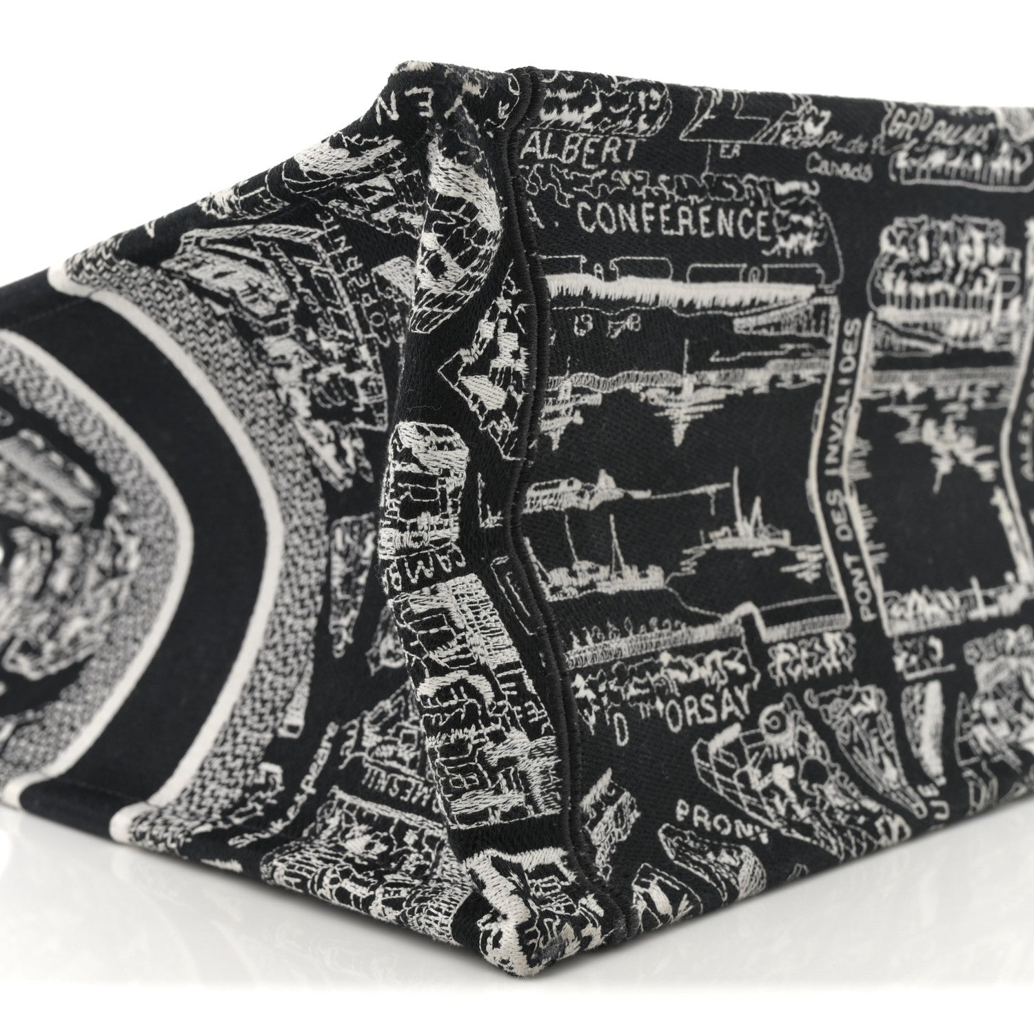 Christian Dior Canvas Embroidered Medium Plan De Paris Book Tote Black White 9 of 11