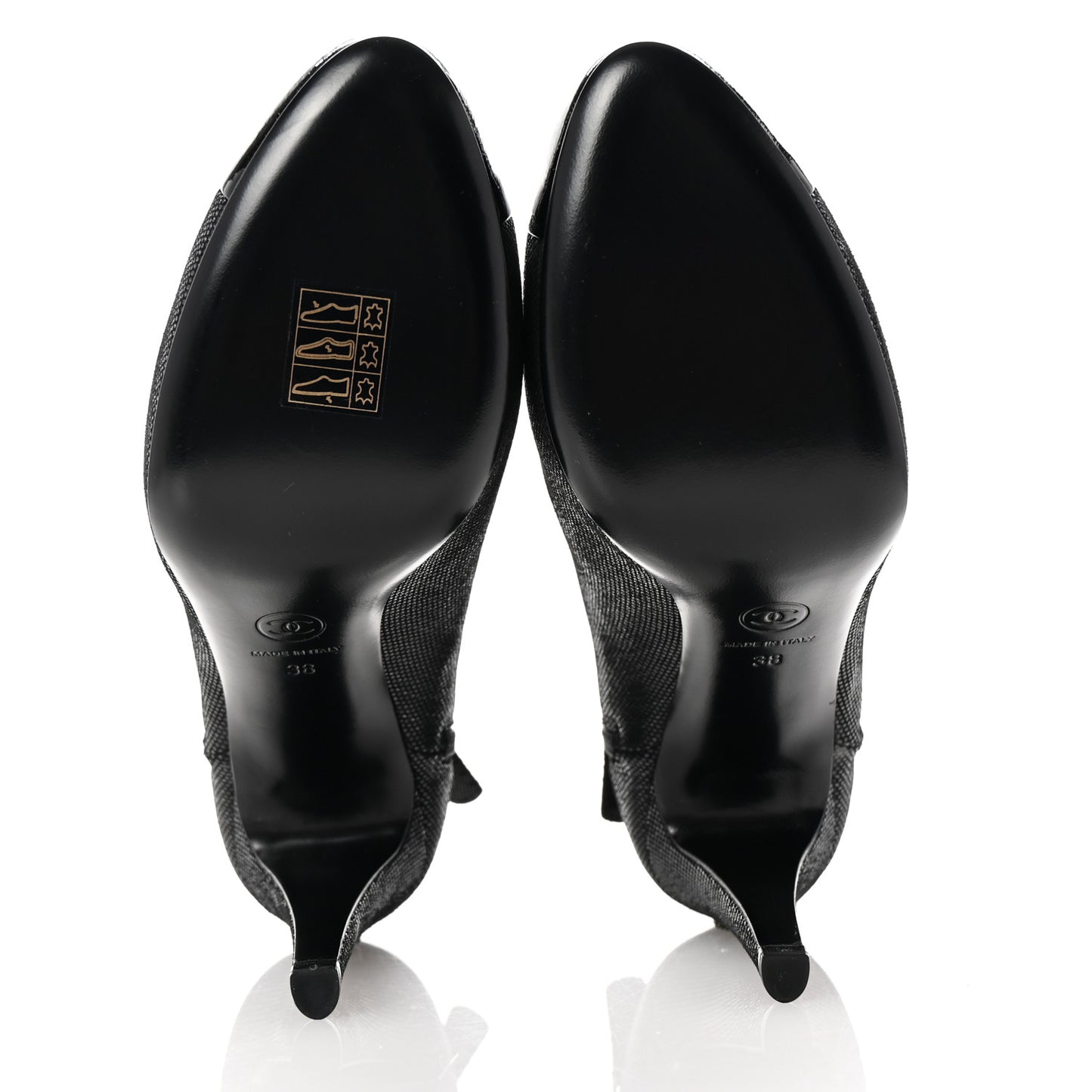 Metallic Tweed Patent Cap Toe CC Ankle Booties 38 Black