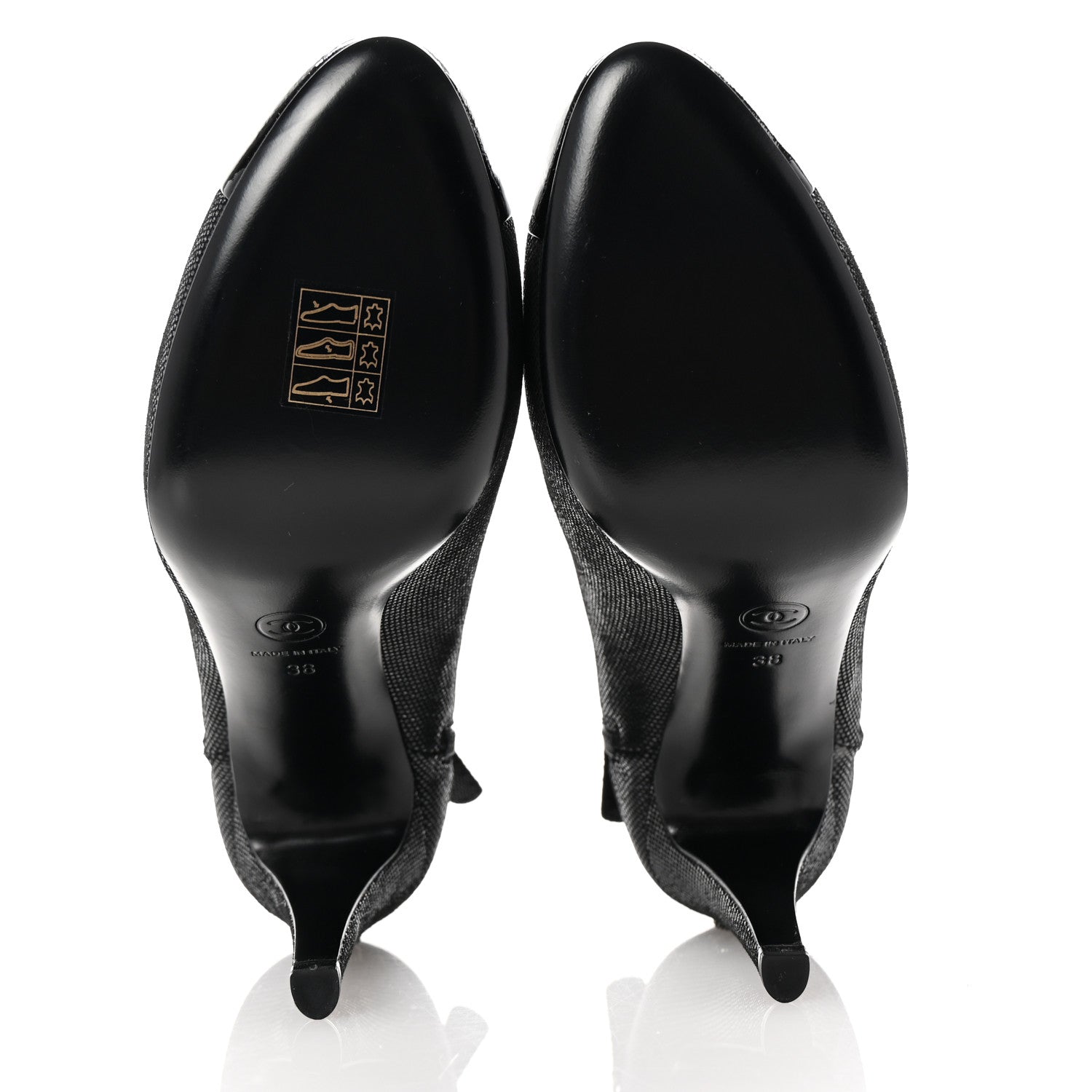 Chanel Metallic Tweed Patent Cap Toe CC Ankle Booties 38 Black 6 of 9
