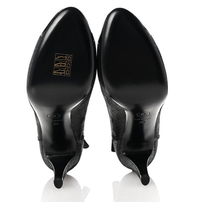 Chanel Metallic Tweed Patent Cap Toe CC Ankle Booties 38 Black 6 of 9