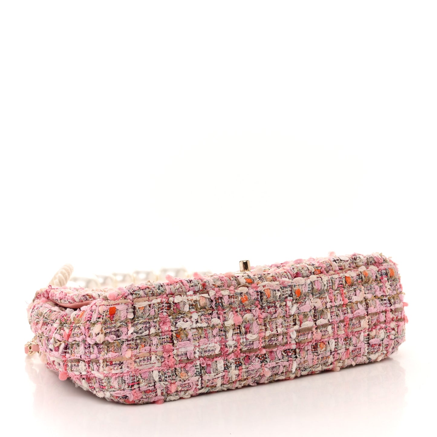 Tweed Medium Pearl Handle Flap Pink Beige Orange Ecru