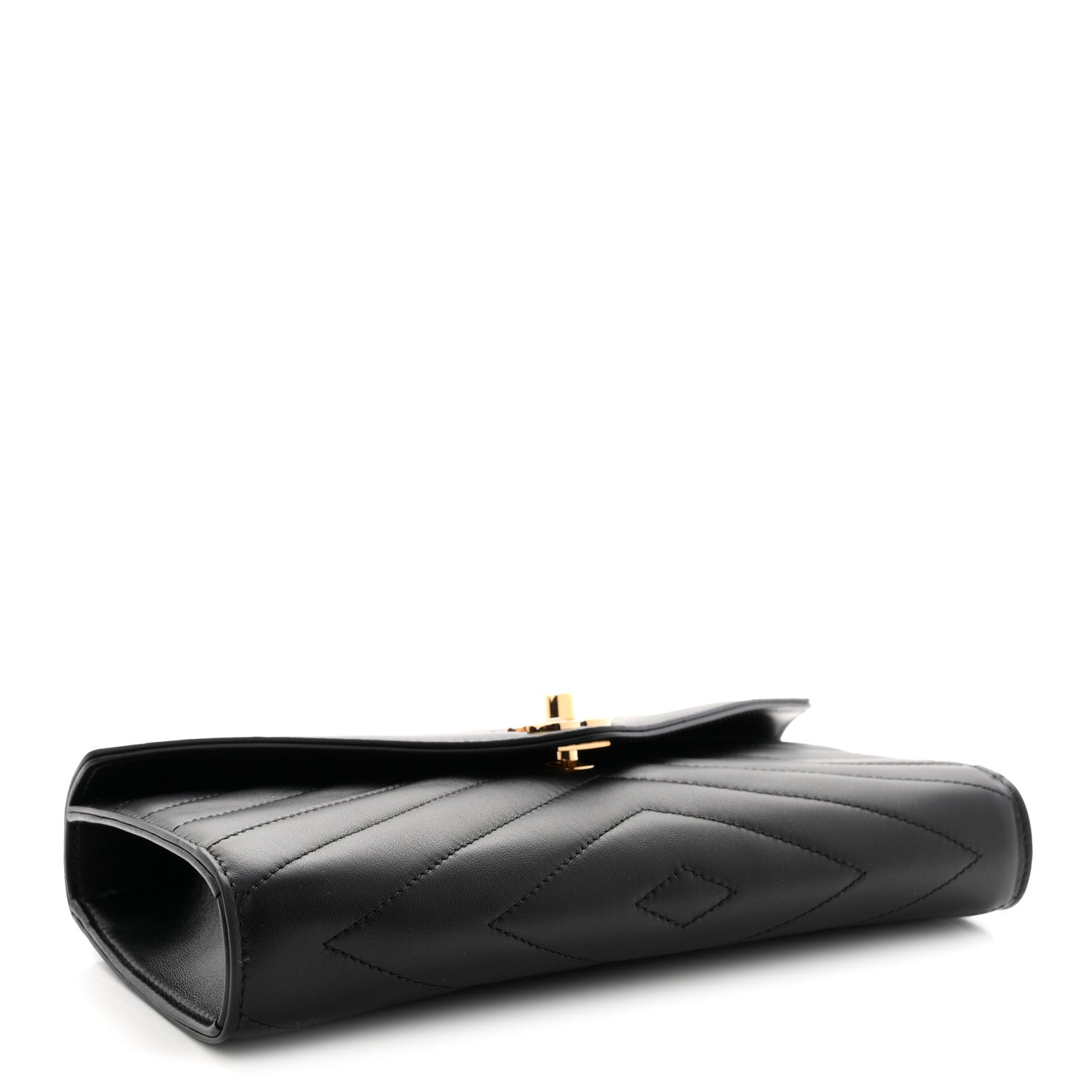 Chanel Lambskin Chevron Quilted Top Handle Envelope Clutch Black