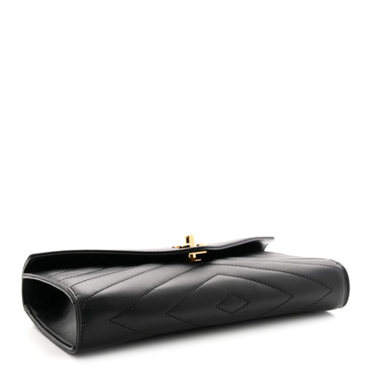 Chanel Lambskin Chevron Quilted Top Handle Envelope Clutch Black 4 of 11