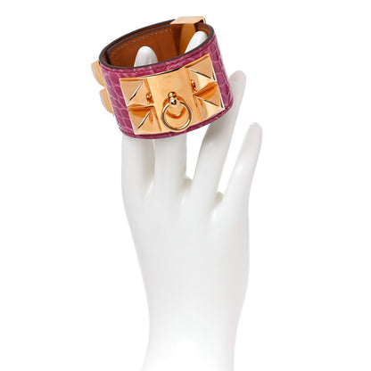 Hermes Shiny Alligator Collier De Chien CDC Bracelet S Rose Scheherazade 2 of 6