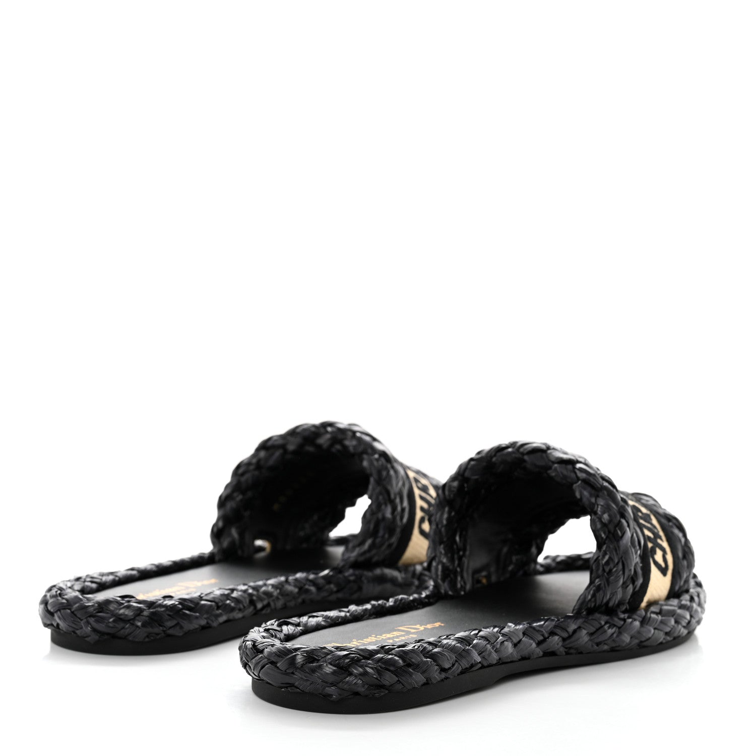Christian Dior Raffia Embroidered Dway Mules Slide Sandals 36.5 Black 4 of 9