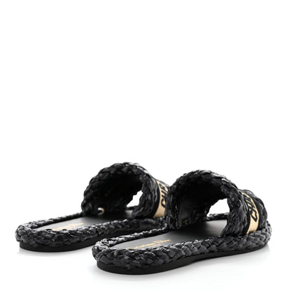 Christian Dior Raffia Embroidered Dway Mules Slide Sandals 36.5 Black 4 of 9