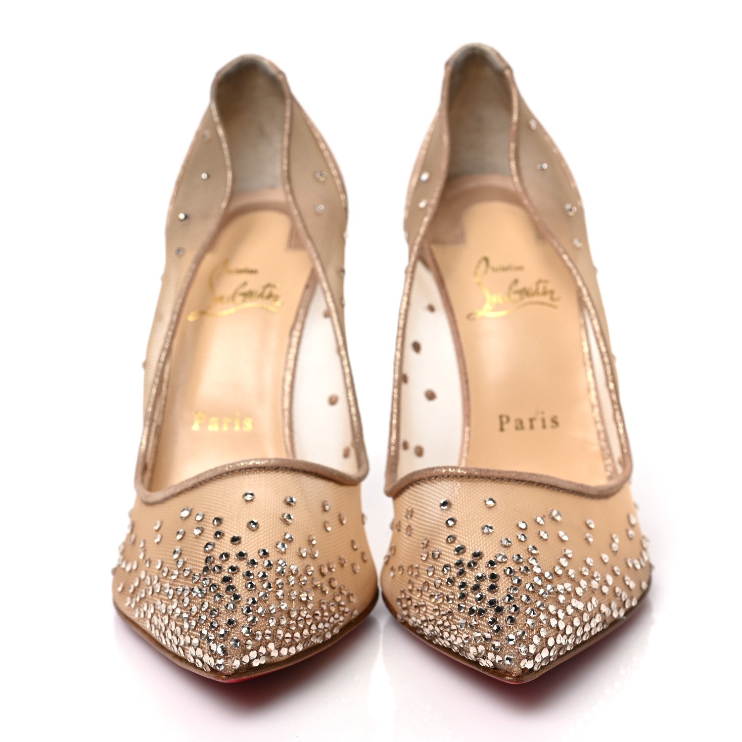 Christian Louboutin CHRISTIAN LOUBOUTIN Rete Glitter Mini Specchio Strass Follies 100 Pumps 40.5 Nude 2 of 7