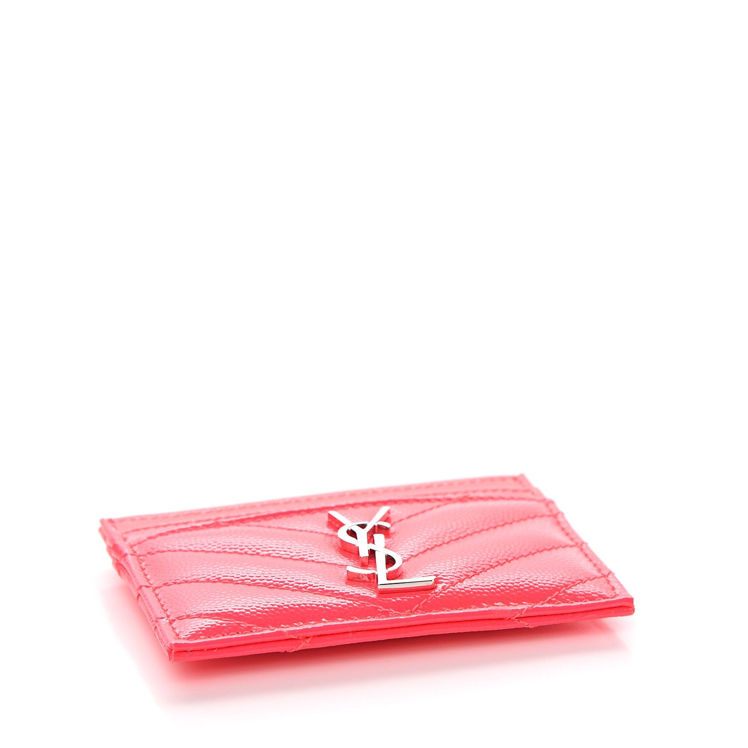Saint Laurent Grain De Poudre Matelasse Chevron Monogram Credit Card Case Neon Pink 3 of 7