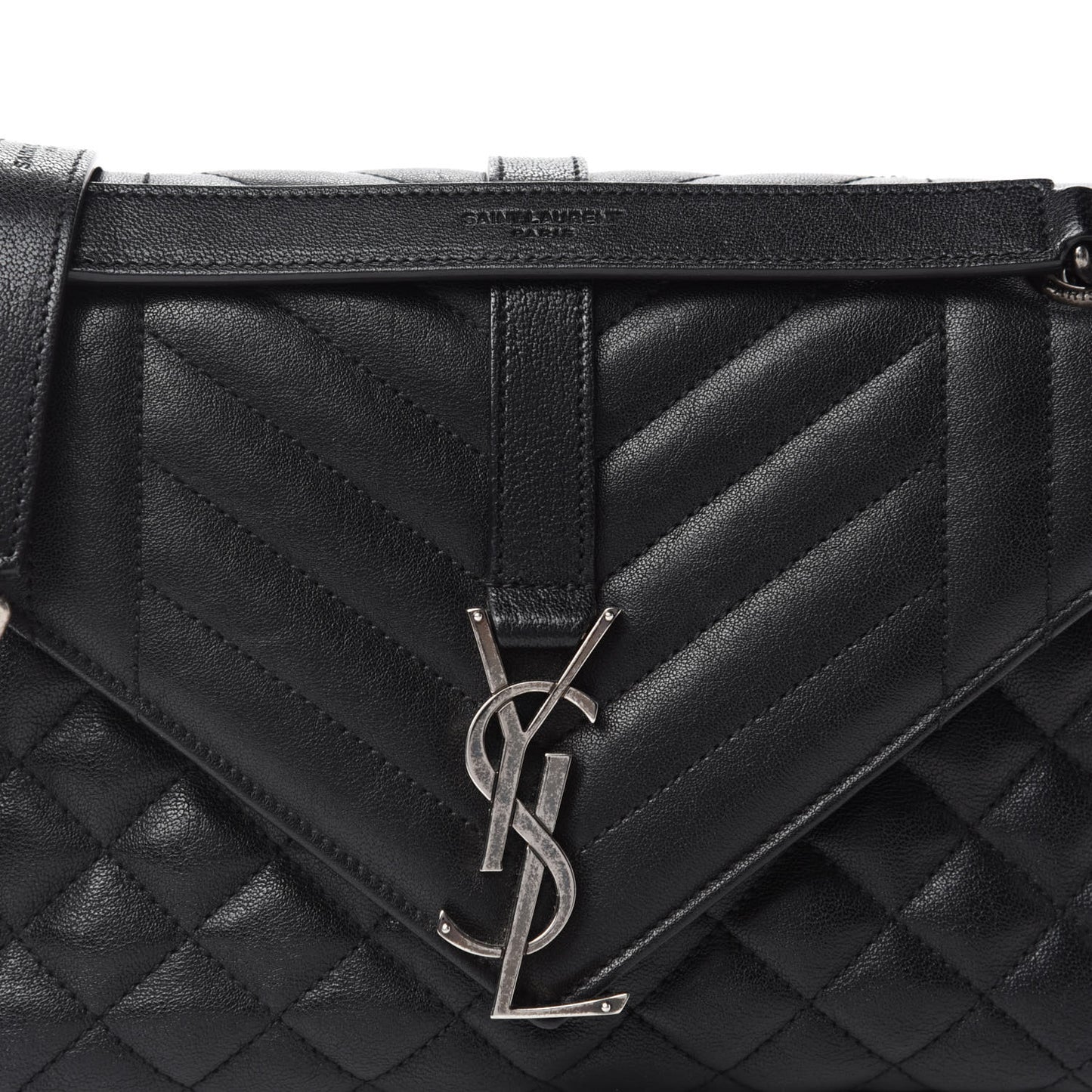 Sheepskin Tri-Quilt Monogram Medium College Bag Black