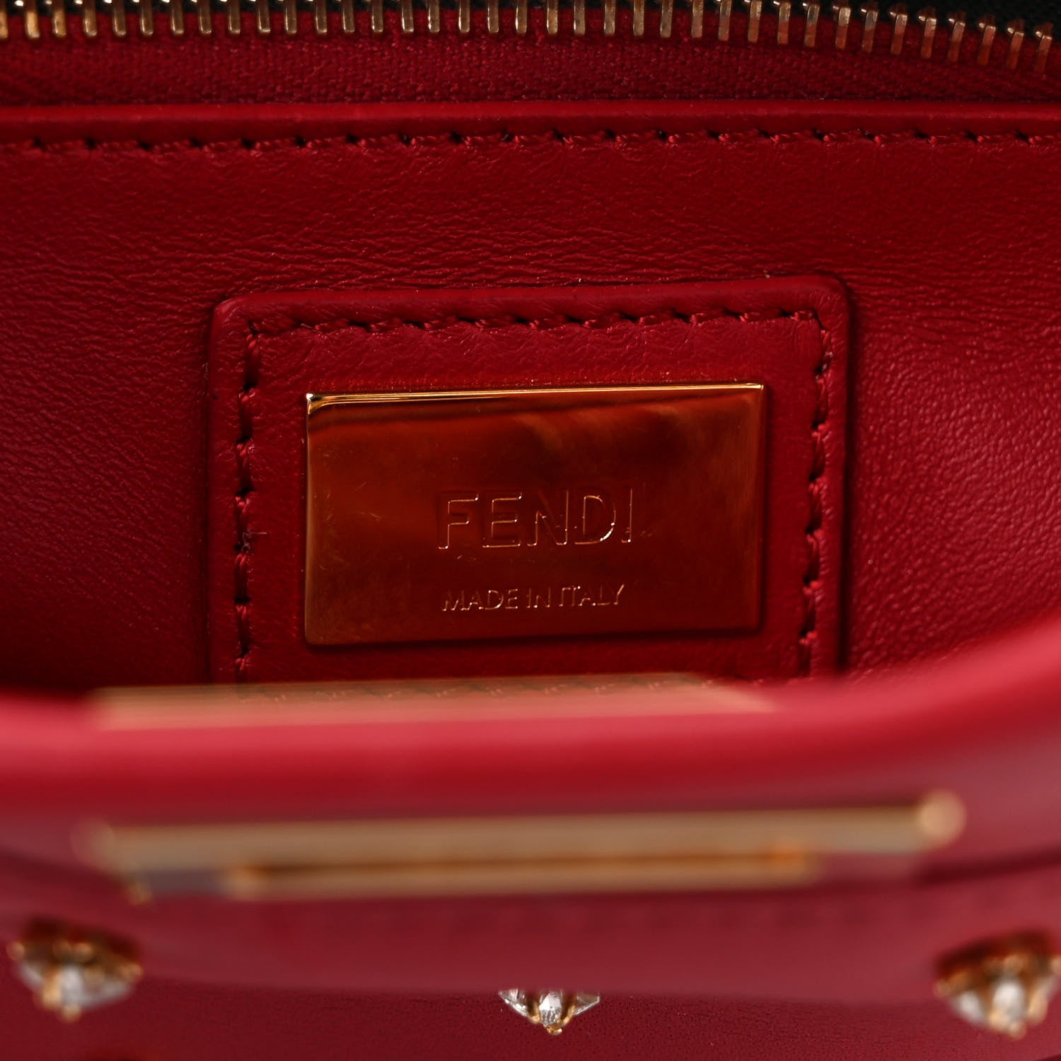 Fendi Nappa Crystal Stars Studded XS Peekaboo Iconic Satchel Fragola 6 of 8