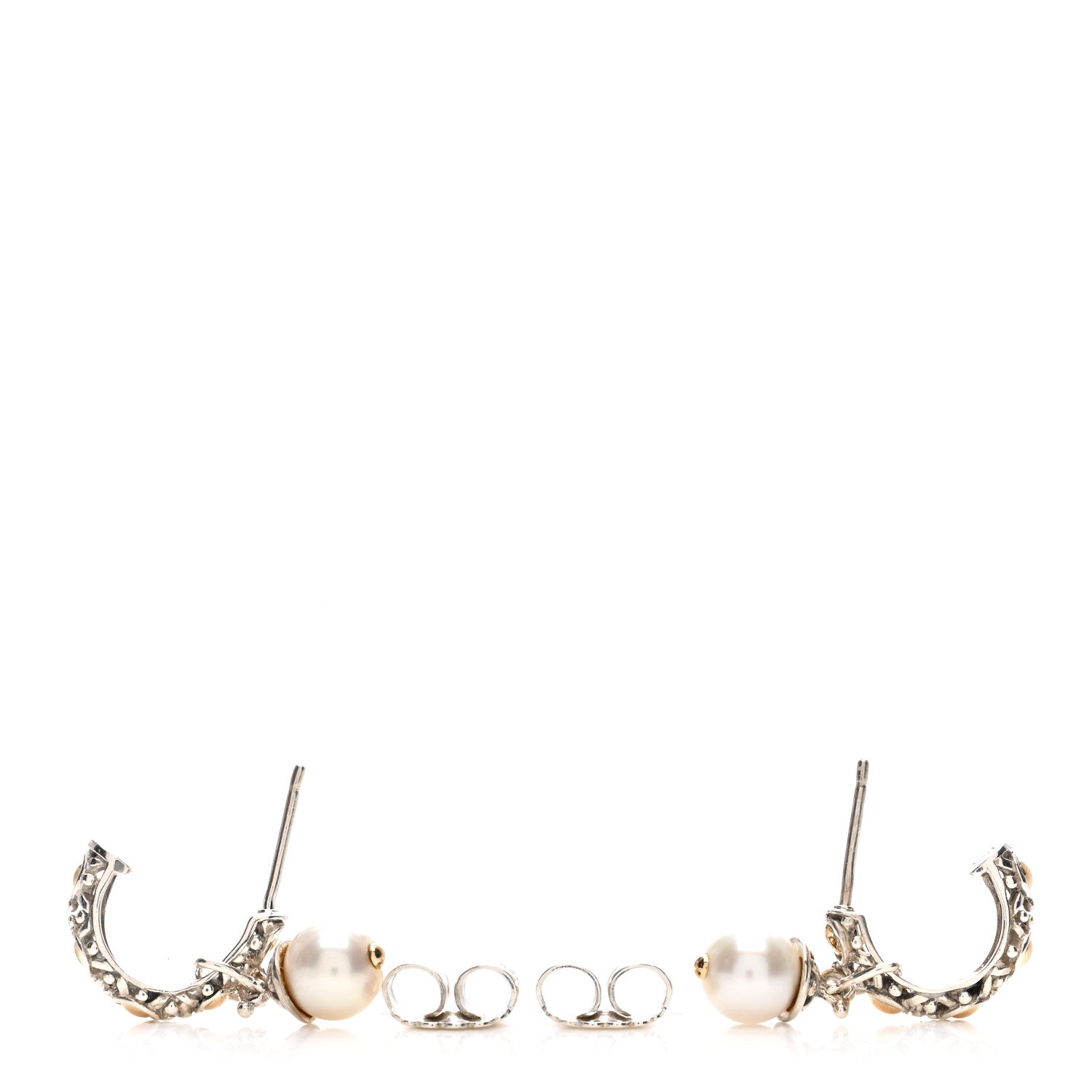 John Hardy Sterling Silver 18K Yellow Gold Pearl Jaisalmer Dot Hoop Earrings 3 of 4