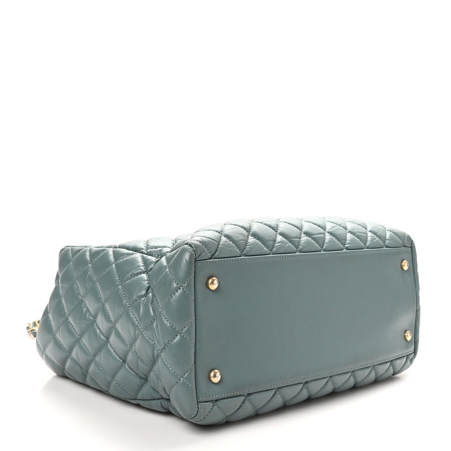 Chanel Aged Calfskin Quilted Large Coco Handle Shopping Tote Blue 5 of 11