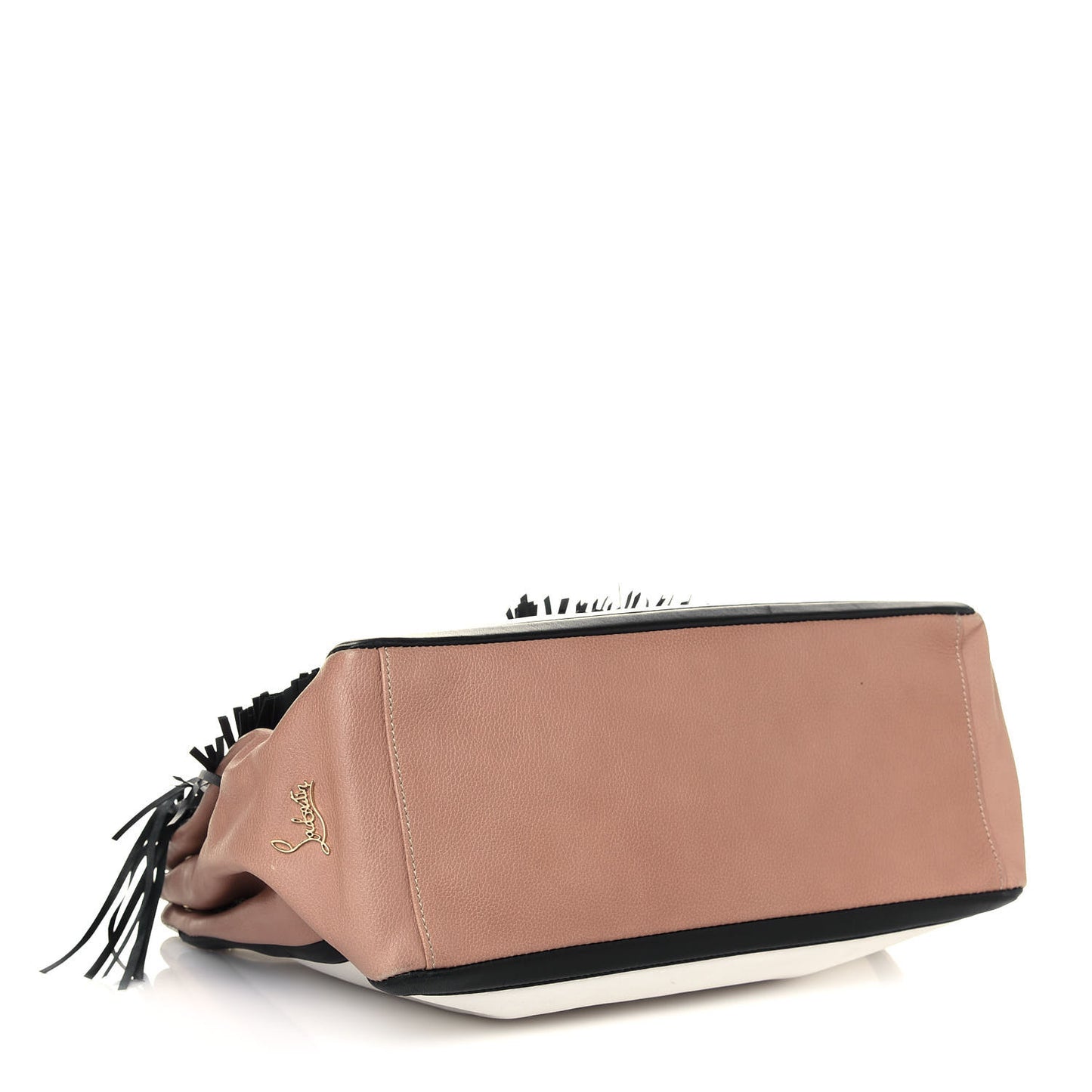 Grained Calfskin Artemis Fringe Shopping Tote White Black